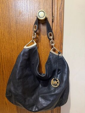 Michael Kors Black Leather Hobo with Gold Hardware
